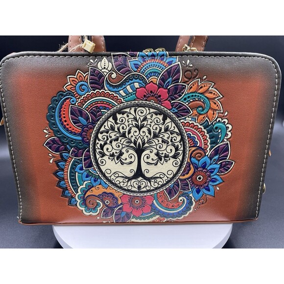 Purse Handbag Cross Body Gift Set Leather Tree of Life Hand Made Artisanal - Picture 2 of 12